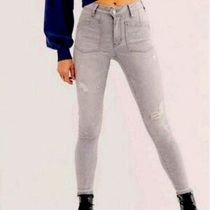 Free People We The Free Gray Denim Raw Hem Paint Splatter Skinny Jeans Size 30